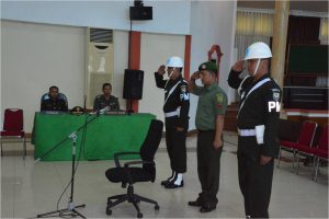 Salah satu prajurit TNI yang mejnjalani sidang militer, Jumat (15/4).