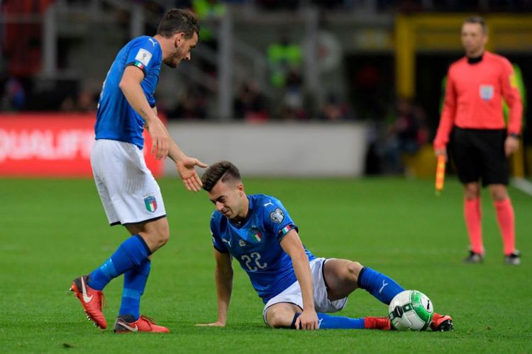 Ekspresi kekecewaan dua pemain timnas Italia, Alessandro Florenzi dan Stephan El Shaarawy