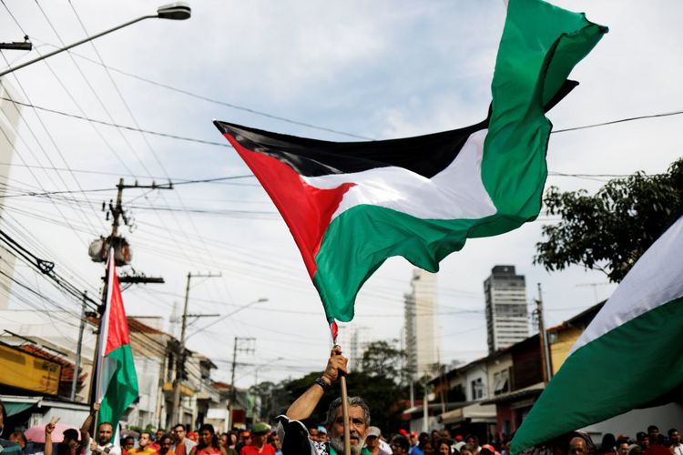 Pendukung rakyat Palestina di Sao Paulo, Brasil, Jumat