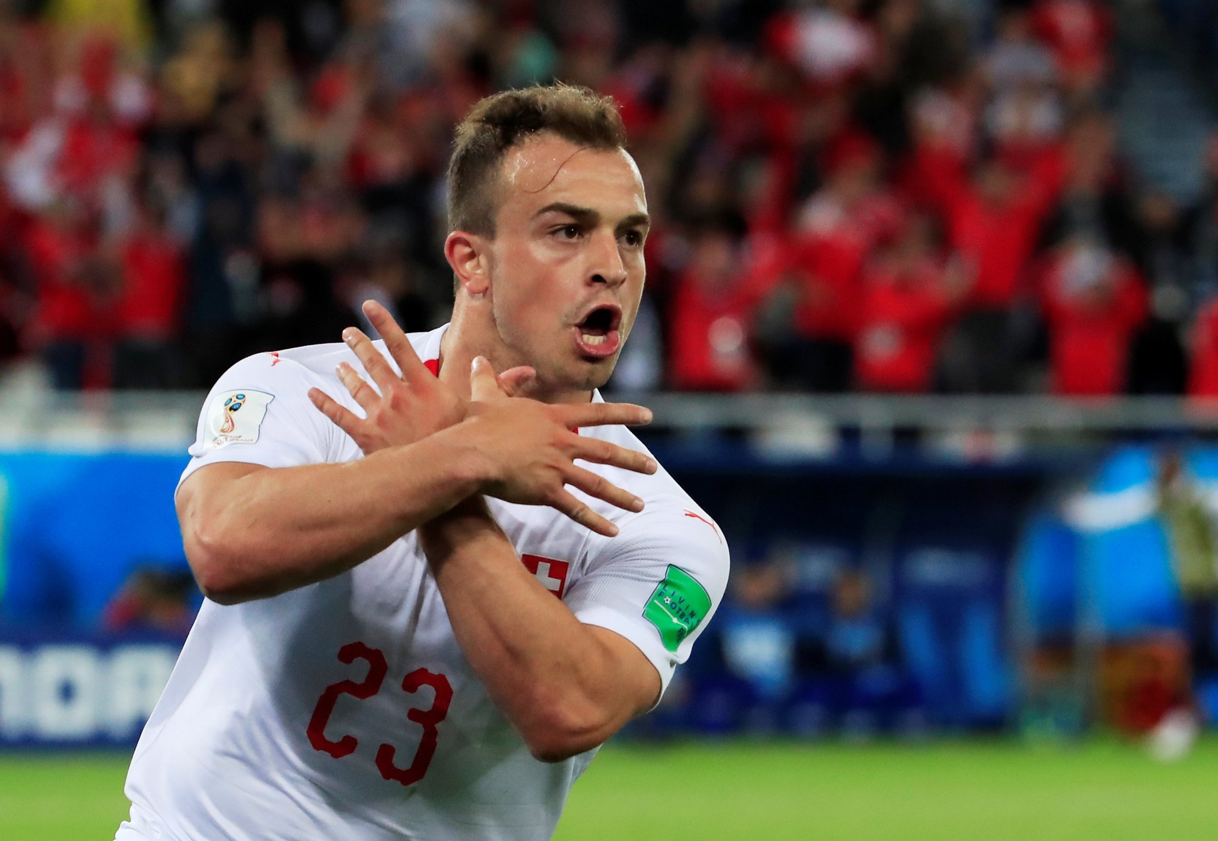 Selebrasi gol Xherdan Shaqiri (The Independent) Selebrasi gol Xherdan Shaqiri (The Independent)