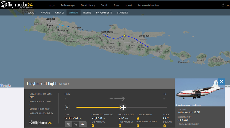 Foto tangkapan layar situs Flight Radar 24