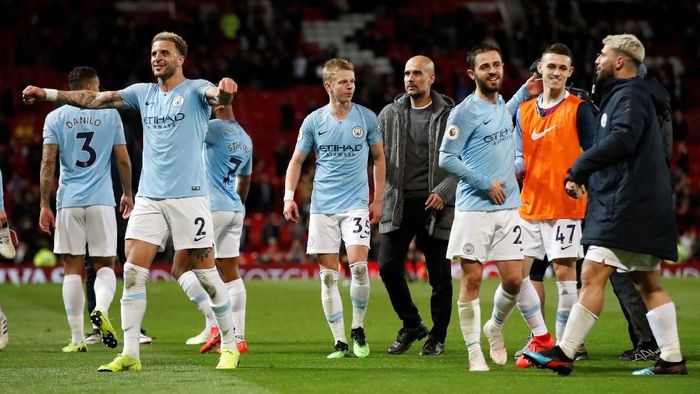 Manchester City merayakan kemenangan atas Manchester United di Liga Inggris