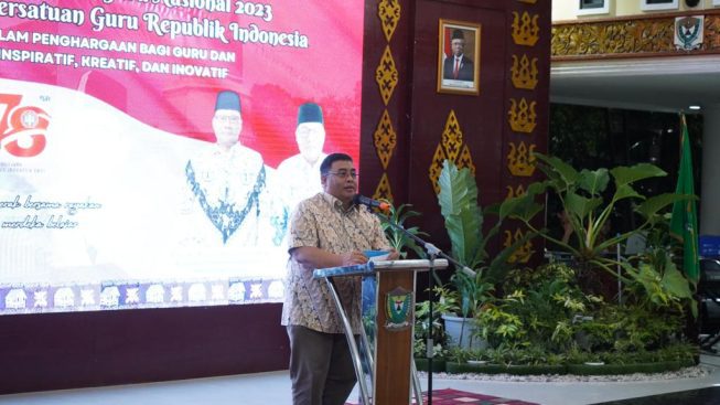 Sekda Muaraenim Yulius saat membacakan sambutan Pj Bupati Muaraenim