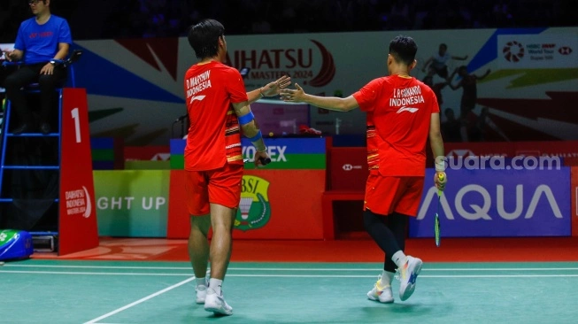 Pebulutangkis ganda putra Indonesia, Leo Rolly Carnando / Daniel Marthin. [Suara.com/Alfian Winanto]