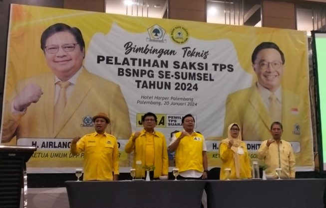 Golkar Sumatera Selatan (Sumsel) menggelar Bimbingan Teknis Pelatihan Saksi TPS Badan Saksi Nasional Partai Golkar (BSNPG) se-Sumsel Tahun 2024 di Hotel Harper. Golkar Sumatera Selatan (Sumsel) menggelar Bimbingan Teknis Pelatihan Saksi TPS Badan Saksi Nasional Partai Golkar (BSNPG) se-Sumsel Tahun 2024 di Hotel Harper.
