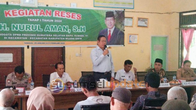 H. Nurul Aman SH, Anggota DPRD Provinsi Sumsel dari Komisi V, melakukan reses tahap I tahun 2024 di Kecamatan Sungai Rotan dan Kelekar Kabupaten Muaraenim.