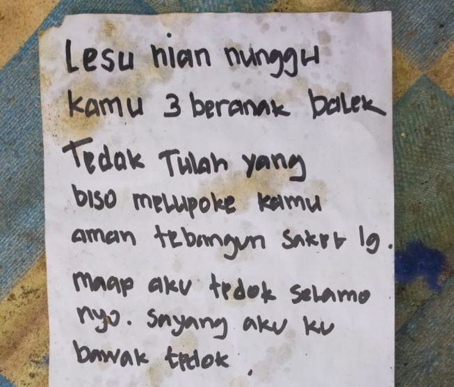Surat wasiat yang ditinggalkan Deni sebelum mengakhiri hidup