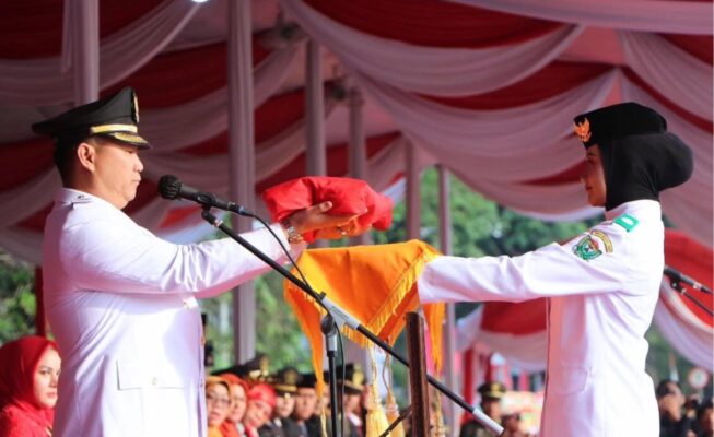 Upacara Peringatan Hari Ulang Tahun (HUT) Ke-79 Kemerdekaan Republik Indonesia (RI) di Lapangan Merdeka Muaraenim.